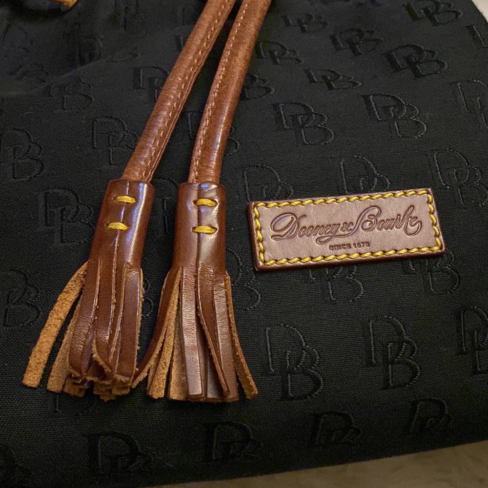 Vintage authentic Dooney and Bourke black canvas and leather drawstring … - Picture 4 of 11